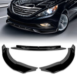 For 2011-2014 Hyundai Sonata STP-Style Painted Black Sport Front Bumper Body Splitter Spoiler Lip 3PCS