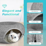 2PCS Peekaboo Cat Cave Bed for Indoor Cats, Detachable Round Felt Tunnel, 20 Inch, Light Grey