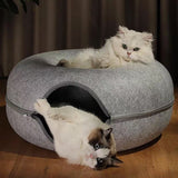 2PCS Peekaboo Cat Cave Bed for Indoor Cats, Detachable Round Felt Tunnel, 20 Inch, Light Grey