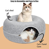 2PCS Peekaboo Cat Cave Bed for Indoor Cats, Detachable Round Felt Tunnel, 20 Inch, Light Grey