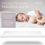 MODERA Organic Cotton Crib Topper, CertiPUR-US Ventilated 2-Inch Memory Foam Mattress Pad for Standard Baby Crib Toddler Bed w/Washable Waterproof Cover, Soft Padding, Nonslip Bottom, Travel Strap 26"x38"x2"