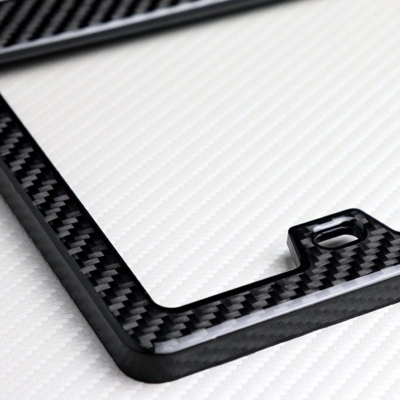 Real 100% Carbon Fiber License Plate Frame Tag Cover Orignal 3K With Free Caps E
