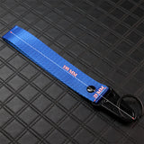 Nissan Set Blue Keychain Metal Key Ring with Black Carbon Fiber Look Seat Belt Covers