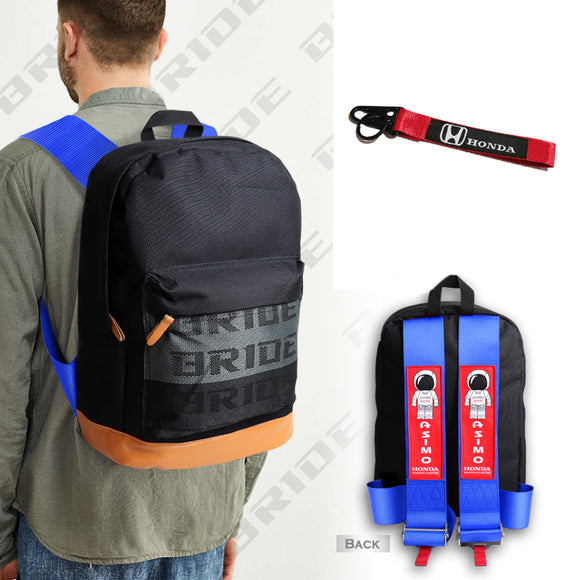 Bride Gradation Cloth Backpack Asimo Blue Harness Adjustable Shoulder Straps with HONDA Metal Keychain key Ring Hook Strap