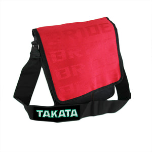 Red GRADATION CROSSBODY SHOULDER BRIDE RACING BAG W/ TAKATA BLACK HARNESS STRAP