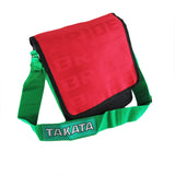 Red GRADATION CROSSBODY SHOULDER BRIDE RACING BAG W/ TAKATA GREEN HARNESS STRAP
