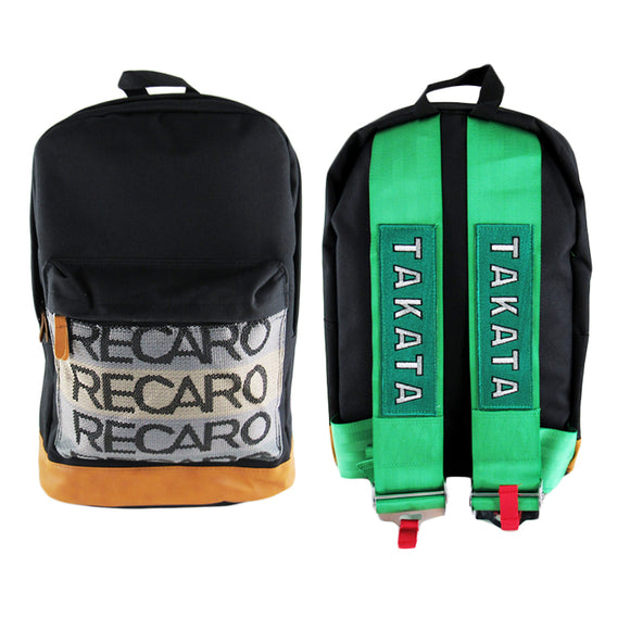 New JDM BRIDE RECARO RACING BACKPACK with TAKATA RACING GREEN SHOULDER STRAPS