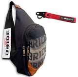 NEW BRIDE RACING BACKPACK BLACK STRAPS GRADATION CROSSBODY SHOULDER BAG W/ RED KEYTAG