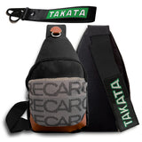 NEW JDM RECARO SET GRADATION BACKPACK CROSSBODY SHOULDER BAG W/ BLACK TAKATA STRAPS BLACK KEYCHAIN