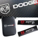 SRT DODGE Embroidered Set Armrest Cushion Center Console Cover Pad Mat with Seat Belt Cover Carbon Fiber Look