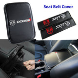 SRT DODGE Embroidered Set Armrest Cushion Center Console Cover Pad Mat with Seat Belt Cover Carbon Fiber Look