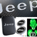 JEEP Car Center Console Armrest Cushion Mat Pad Cover Stitched Embroidery Logo with LED Cup Coaster Set