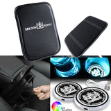 JP JUNCTION PRODUCE Car Center Console Armrest Cushion Mat Pad Cover Stitched Embroidery Logo with LED Cup Coaster Set