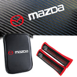 Mazda Mazda Speed Set of Carbon Fiber Look Embroidered Armrest Cushion & Red Cotton Seat Belt Cover