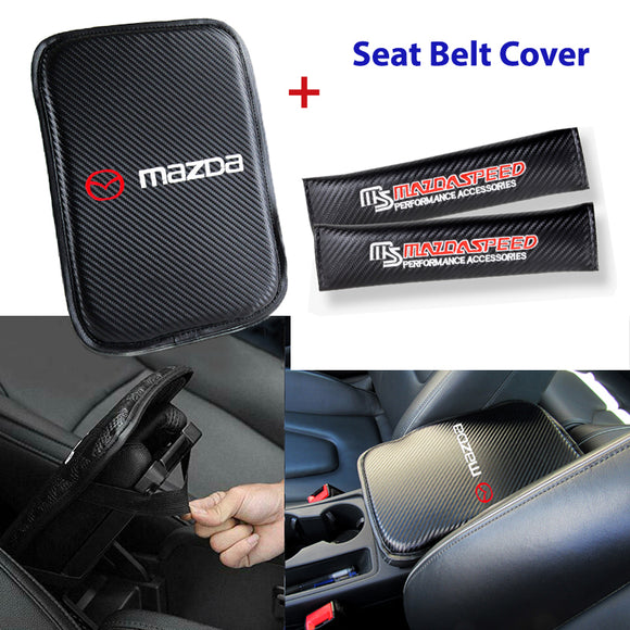 Mazda Mazda Speed Set of Carbon Fiber Look Embroidered Armrest Cushion & Seat Belt Cover