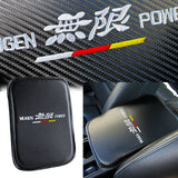 Mugen Car Center Console Armrest Cushion Mat Pad Cover Stitched Embroidery Logo with LED Cup Coaster Set