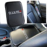NISSAN NISMO Car Center Console Armrest Cushion Mat Pad Cover Stitched Embroidery Logo with Seat Belt Cover Set