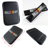 RALLIART Car Center Console Armrest Cushion Mat Pad Cover Stitched Embroidery Logo with Seat Belt Cover Set