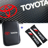 Toyota TRD New Set of Carbon Fiber Look Embroidered Armrest Cushion & Soft Touch Cotton Material Seat Belt Covers