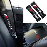 Toyota TRD New Set of Carbon Fiber Look Embroidered Armrest Cushion & Soft Touch Cotton Material Seat Belt Covers