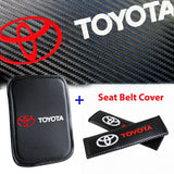 Toyota Embroidered Set of Carbon Fiber Look Armrest Cushion & Seat Belt Cover