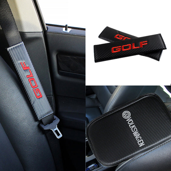 Volkswagen Golf GTI Car Center Console Armrest Cushion Mat Pad Cover Stitched Embroidery Logo with Seat Belt Cover Set
