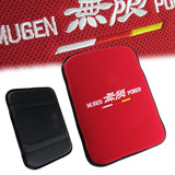Red JDM MUGEN POWER Fabric Car Center Armrest Cushion Pad + Seat Belt Cover Set