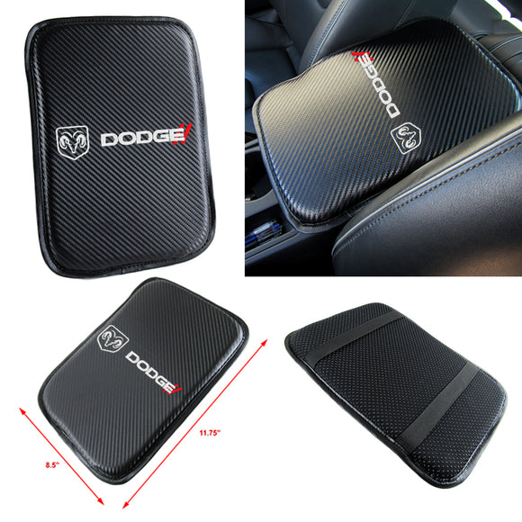 DODGE Embroidered Armrest Cushion Center Console Cover Carbon Fiber Look Pad Mat