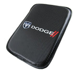 Dodge Set Carbon Fiber Look Center Console Armrest Cushion Pad Cover with Stainless Steel Emblem
