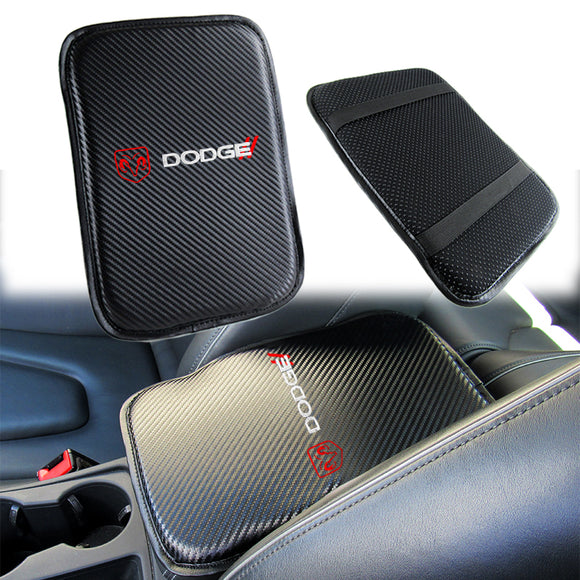 DODGE Carbon Fiber Look Embroidered Armrest Cushion Center Console Cover Pad Mat