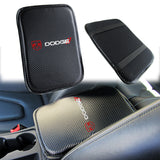 DODGE SRT Embroidered Set Armrest Cushion Center Console Cover Pad Mat with Seat Belt Cover Carbon Fiber Look