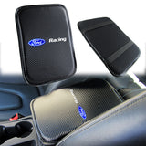 FORD RACING Set Black 15" Diameter Car Auto Steering Wheel Cover Quality Leather with Center Console Armrest Cushion Mat Pad Cover