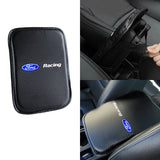 FORD RACING Set Embroidered Armrest Cushion with Seat Belt Cover Carbon Fiber Look Center Console Cover Pad Mat