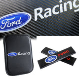 Ford Racing Carbon Fiber Center Armrest Cushion Pad Cover + Seat Belt Cover Set