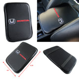For HONDA Racing Car Center Console Armrest Cushion Mat Pad Cover & Brown Leather Keychain Set