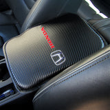 For HONDA Racing Car Center Console Armrest Cushion Mat Pad Cover & Black Leather Keychain Set
