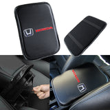 For HONDA Racing Car Center Console Armrest Cushion Mat Pad Cover & Black Leather Keychain Set