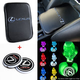 Lexus Carbon Fiber Look Car Center Console Armrest Cushion Mat Pad Cover with LED Coasters Combo Set