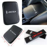 Lincoln Set Car Center Console Armrest Cushion Mat Pad Cover with Embroidery Seat Belt Cover Set
