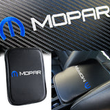 MOPAR Embroidered Armrest Cushion with Seat Belt Cover Set Carbon Fiber Look Center Console Cover Pad Mat