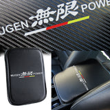 Mugen Set Car Center Console Armrest Cushion Mat Pad Cover with LED Cup Coaster Set
