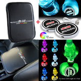 Mugen Car Center Console Armrest Cushion Mat Pad Cover Stitched Embroidery Logo with LED Cup Coaster Set