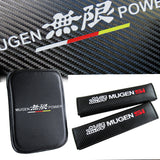 Mugen Si CIVIC Set Car Center Console Armrest Cushion Mat Pad Cover with Seat Belt Cover Set