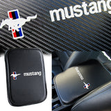 MUSTANG Embroidered Armrest Cushion with Seat Belt Cover Set Carbon Fiber Look Center Console Cover Pad Mat