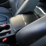 MUSTANG Embroidered Armrest Cushion with Seat Belt Cover Set Carbon Fiber Look Center Console Cover Pad Mat