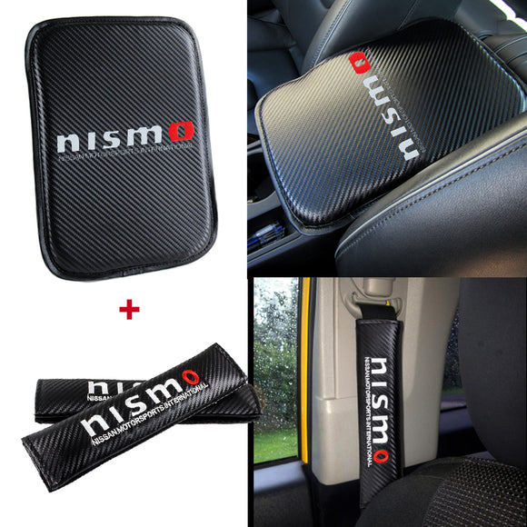 Nissan Nismo Set of Carbon Fiber Look Armrest Cushion & Seat Belt Cover
