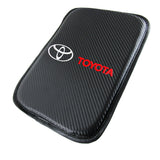 Toyota TRD New Set of Carbon Fiber Look Embroidered Armrest Cushion & Soft Touch Cotton Material Red Seat Belt Covers