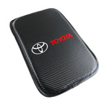 Toyota TRD New Set of Carbon Fiber Look Embroidered Armrest Cushion & Soft Touch Cotton Material Red Seat Belt Covers