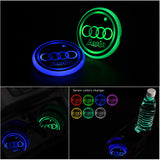 Audi LED Set Chrome Front Grille Emblem White LED Light for A1 A3 A4 A5 A6 A7 Q3 Q5 Q7 (27CM) with LED Cup Coaster