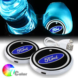 For Ford Carbon Fiber Car Door Welcome Plate Sill Scuff Cover Panel Sticker 4PCS Set with LED Coaster
